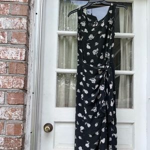 Spenser Jeremy Midi Dress - Black with White Fruit and Flowers Design